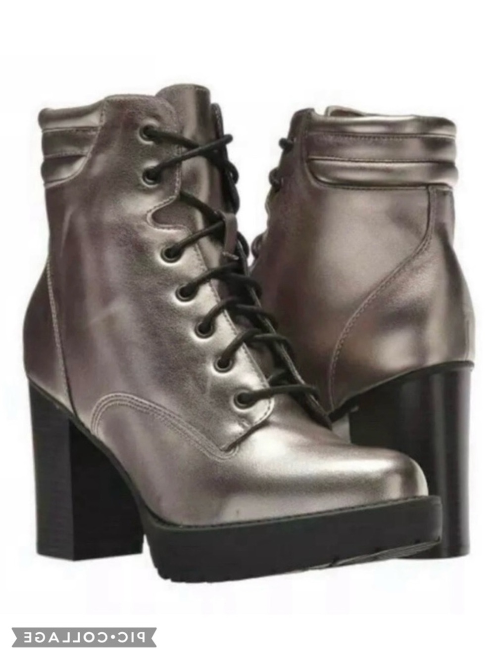 Madden Girl Joltz Pewter Paris Metallic Chelsea Combat Boot Almond Toe 9